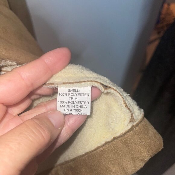 Orvis Womens Jacket Size Large Tan Faux Suede Leather Fleece Lined Winter - Picture 9 of 10